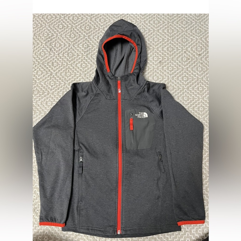 the North Face Northface zip hoodie jacket gray red youth boys girls 10 12 Euc